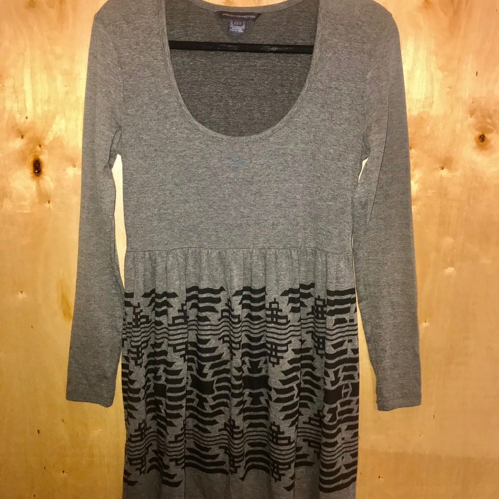 French Connection Long Sleeve Gray Fit&Flare Dress